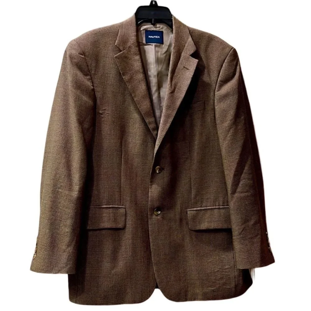 Handsome Nautica Men’s 40R Brown & Grey 100% Wool Sport Coat